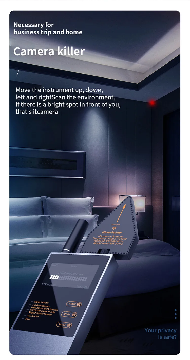 Pemindai Sinyal Nirkabel Detektor GPS Anti-Pelacakan dengan Magnet Kuat untuk Menemukan Pelacak GPS & Perlindungan Keamanan Lojack