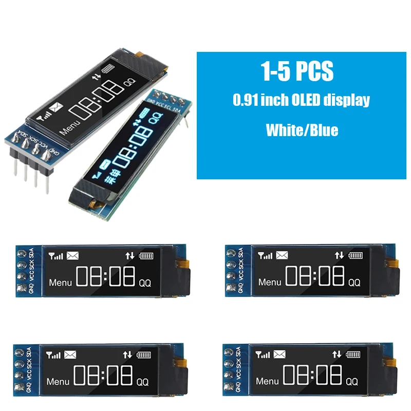 0.91'' I2C IIC OLED Display Module 128x32 Pixel Mini Self-Luminous Display Screen Board for Arduino Projects Raspberry Pi White