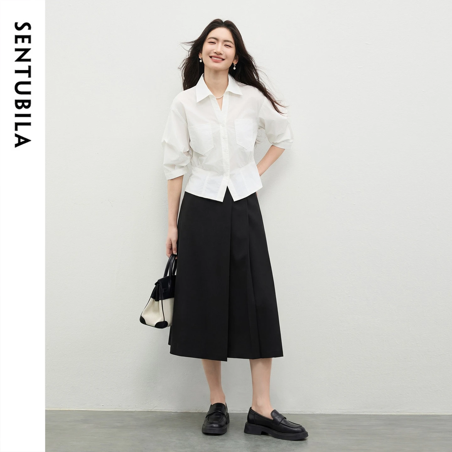

SENTUBILA Woman 2 Piece Set Summer Office Outfits 2026 Short Sleeve Cropped Shirt Midi Skirt Womens Matching Sets 762ZI7086Z