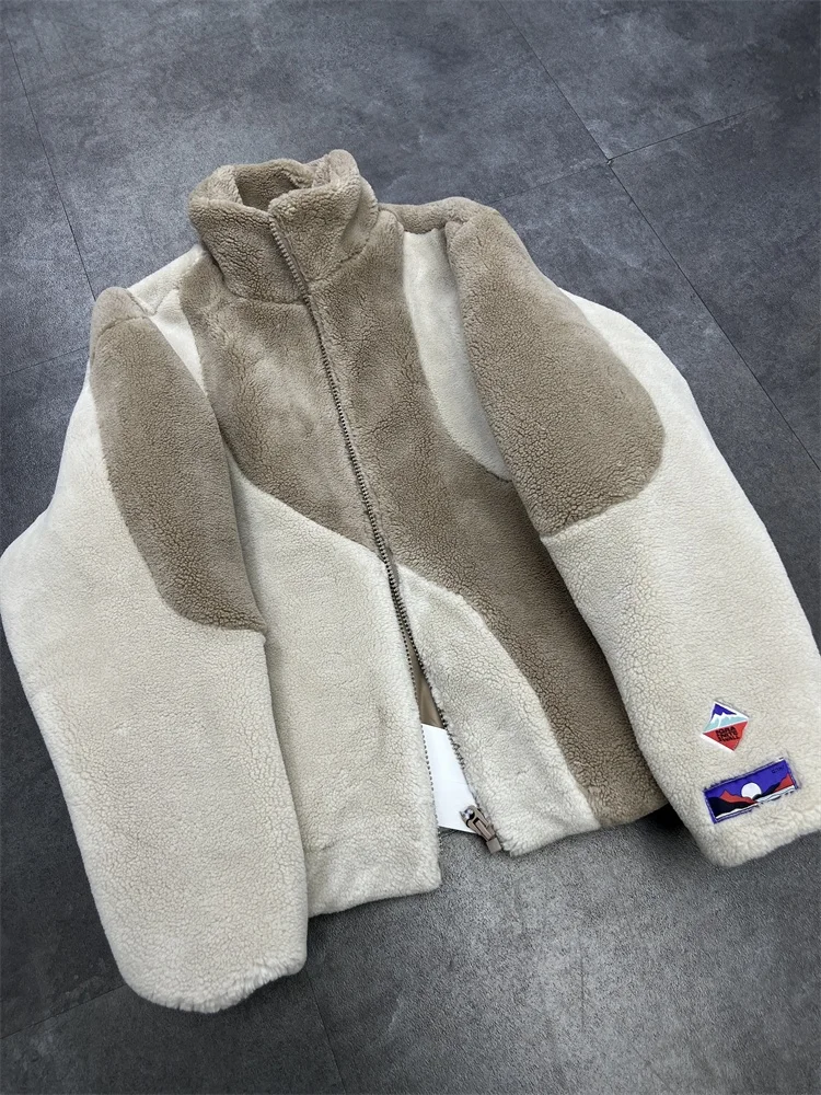 

Thiened Fce Jaet! 850g Ultra-Thi! Winter Men's Faion Color Blo Ultra-Thi Stand Collar Jaet Lamb Fur Simulation