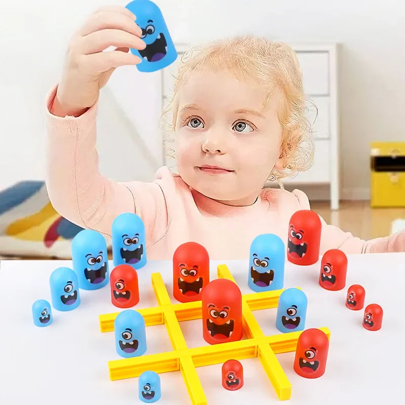 Tic Tac Toe Cartoon Thinking Training Gobblet Gobblers Indoor Board Game Big Eat Small Strategy Game Educational Toy for Kids