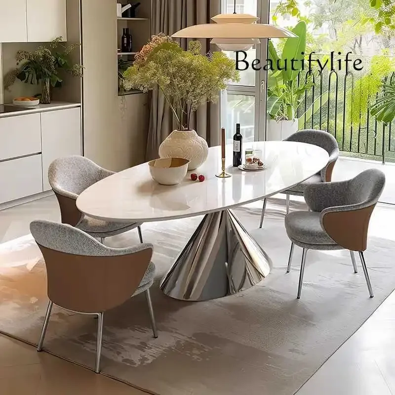 Natural Luxury Stone Flying Saucer Dining Table Modern Simple Oval Imported Marble High-end Dining Table X