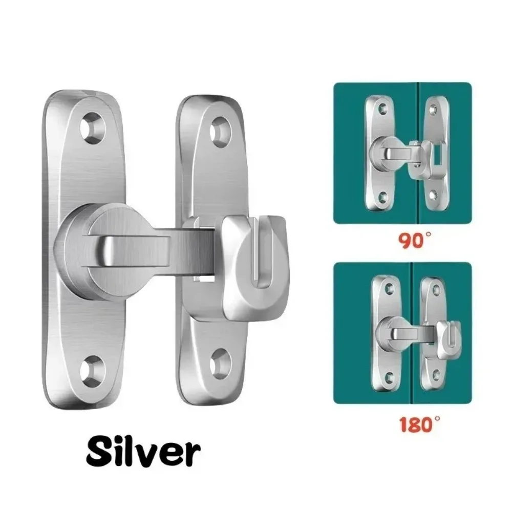 90/180 Degree Stainless Steel Door Latch, Punch-Free Safety Gate Bolt Lock, Bathroom Cabinet Sliding Door Security Buckle