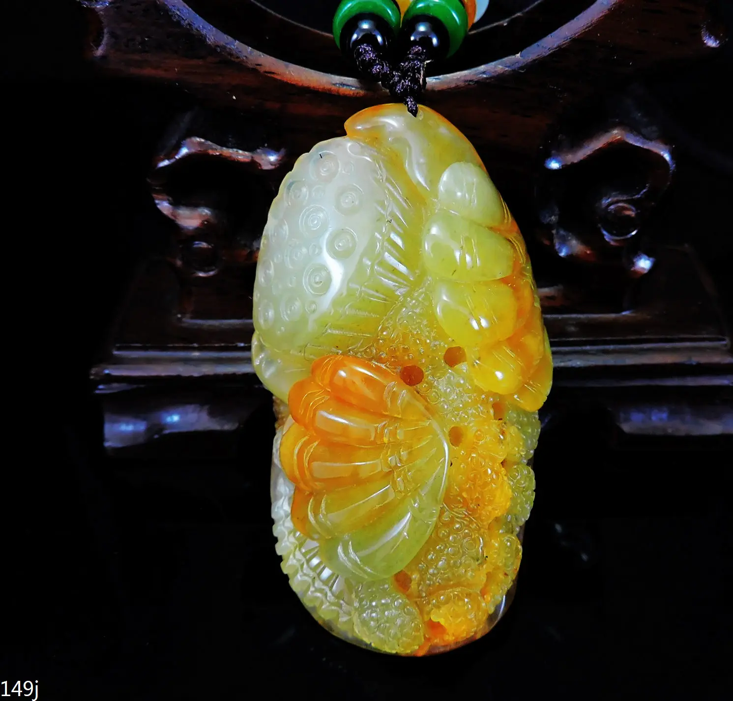 

Jade Jewelry Natural Jade Pendant Necklace Hand-Carved lotus&seashell Jadeite Necklace Pendant Gift No Treatment 149j