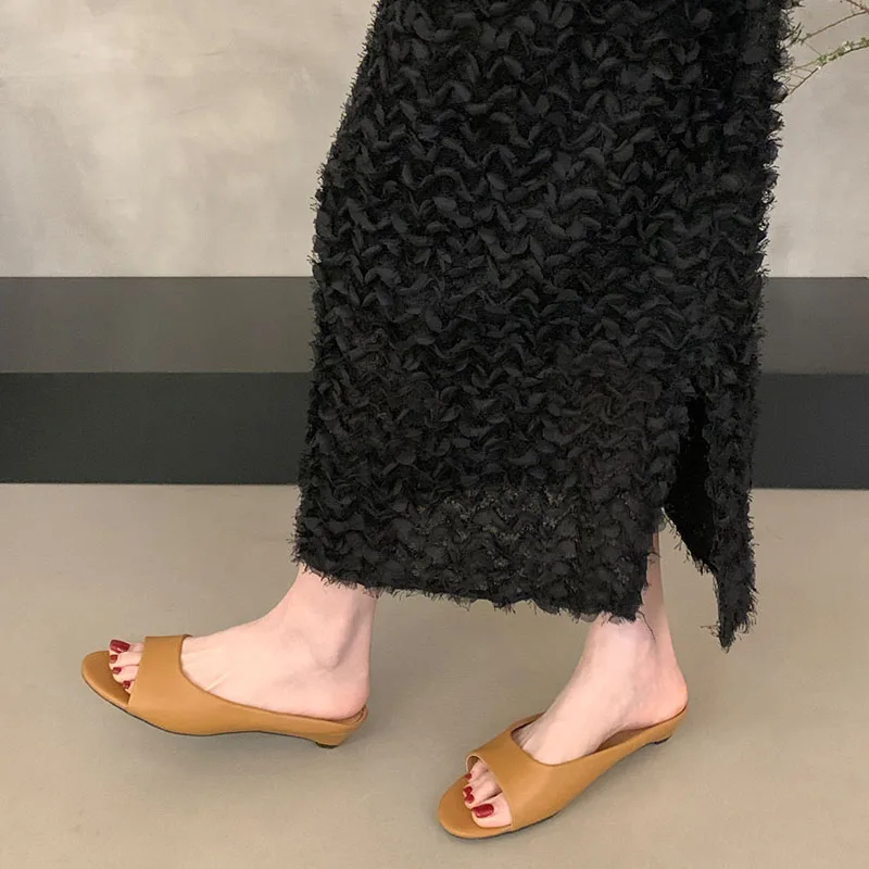 BOMENDUI 2026 Red Summer New Women Slipper Open Toe Outdoor Dress Sandal Shoes Fashion Low Wedge Heel Ladies Elegant Slides view 6