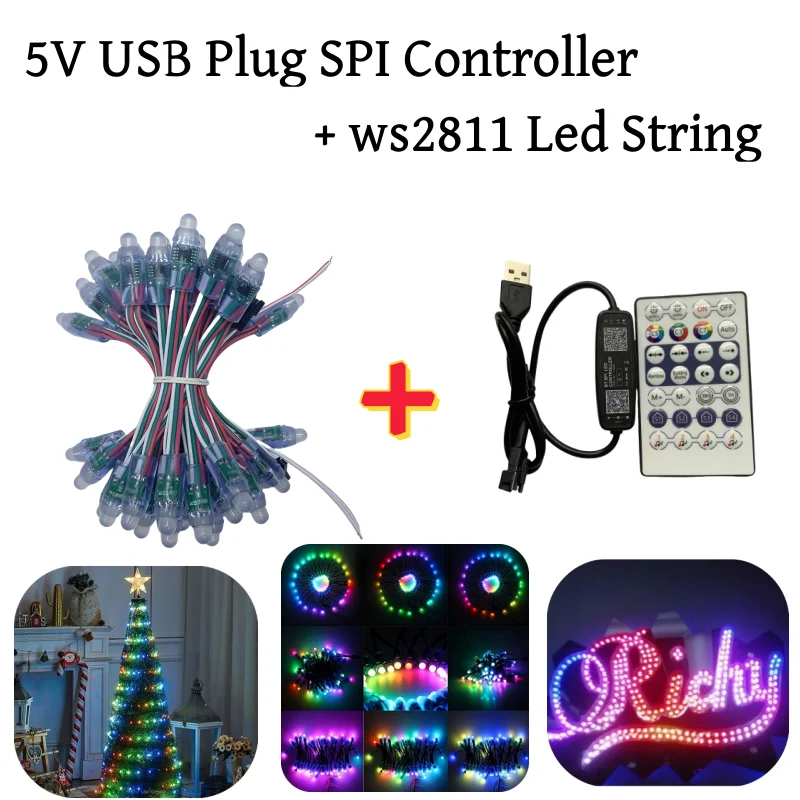 50pcs 12mm WS2811 IC RGB Full Color Addressable Pixels Light 5V USB LED Module RF Controller Kits Waterproof Modules String Lamp