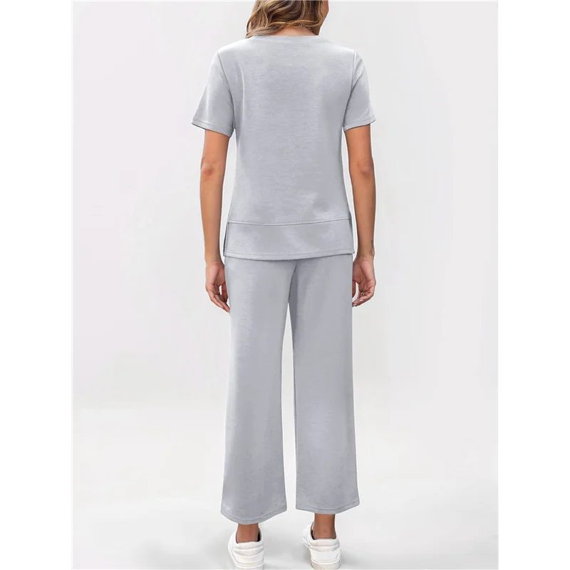 ABP-vêtements de maison deux pièces pour femmes, vêtements de sport décontractés à manches courtes, vêtements de sport, pantalons à jambes larges