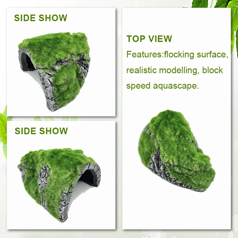 Moss Rocks Hiding Cave Fish Tank Ornaments Creative Betta Turtle Hideout Cave Resin Landscaping Decoration Aquarium Accessories