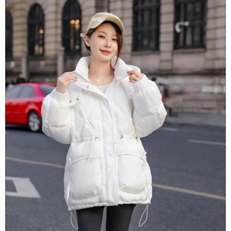 Women\'s Mid-length Puffer Coats, Korean Jacket, Stand Collar, Hooded Parkas, Warm Outwears, Windproof Winter Coat Female Fashion