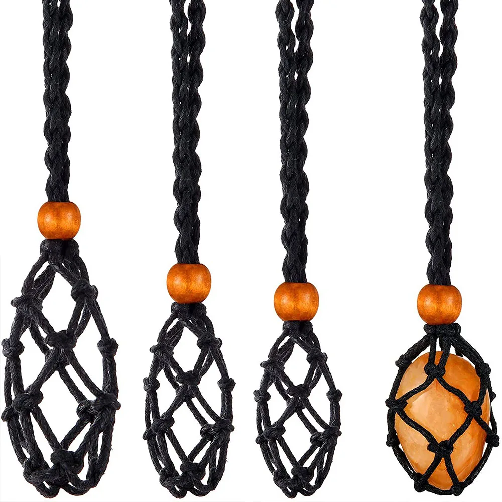 Crystal Cage Necklace Adjustable Cord Cage Fish Netted Hand-Woven Necklace Empty Stone Holder for DIY Jewelry Making Accessorie