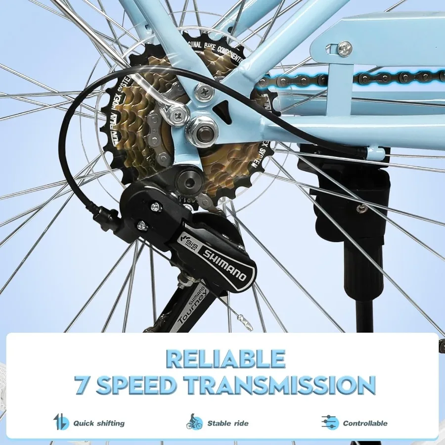 Sepeda Pantai Cruiser 26 Inci untuk Wanita: Sepeda Wanita Hybrid dengan 7 Kecepatan, Jok yang Dapat Disesuaikan, Desain Ringan untuk Kemudahan Bersepeda di San