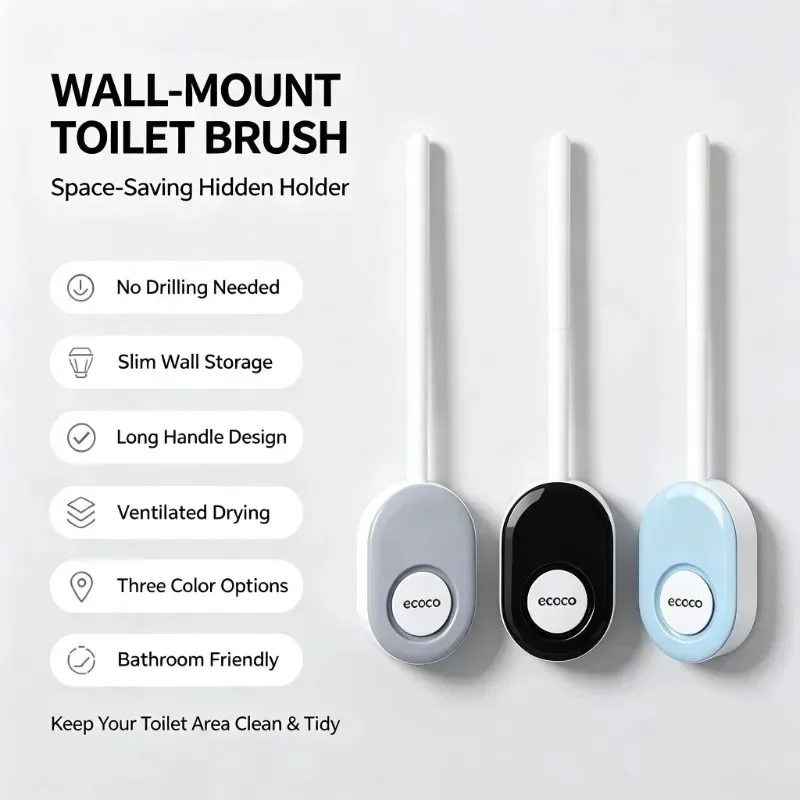 Ecoco Toilet Brush  Wall Mounted No Punching Toilet Cleaning Brush Soft Hair Silicone Home Cleaner Toilets Bathroom Accessories
