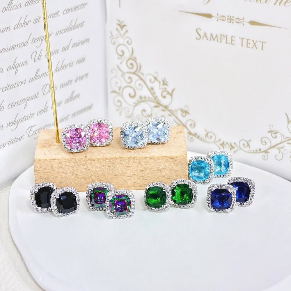 Moonso Arrival Pink Sykblue Silver Color Earring Two Gift Zircon Stud Earring Earings Brinco for Women Jewelry Wedding E1097 image 3