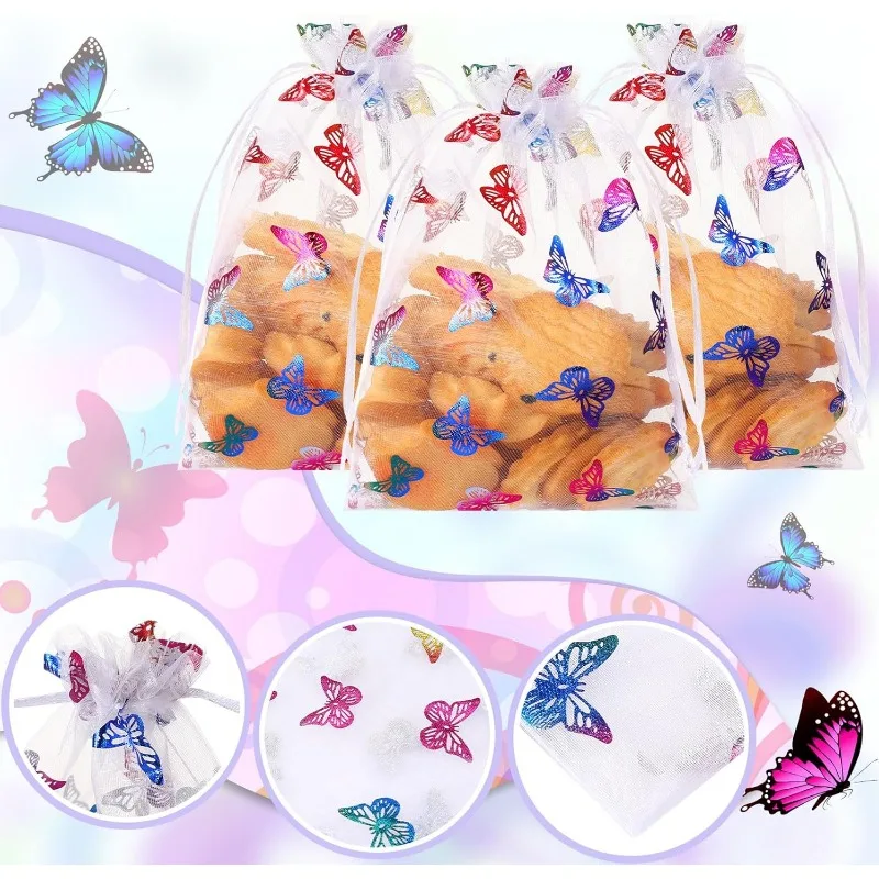 100 sacchetti regalo con coulisse in organza a farfalla, sacchetti in organza, sacchetti per caramelle, gioielli, per matrimoni, feste, baby shower, San Valentino