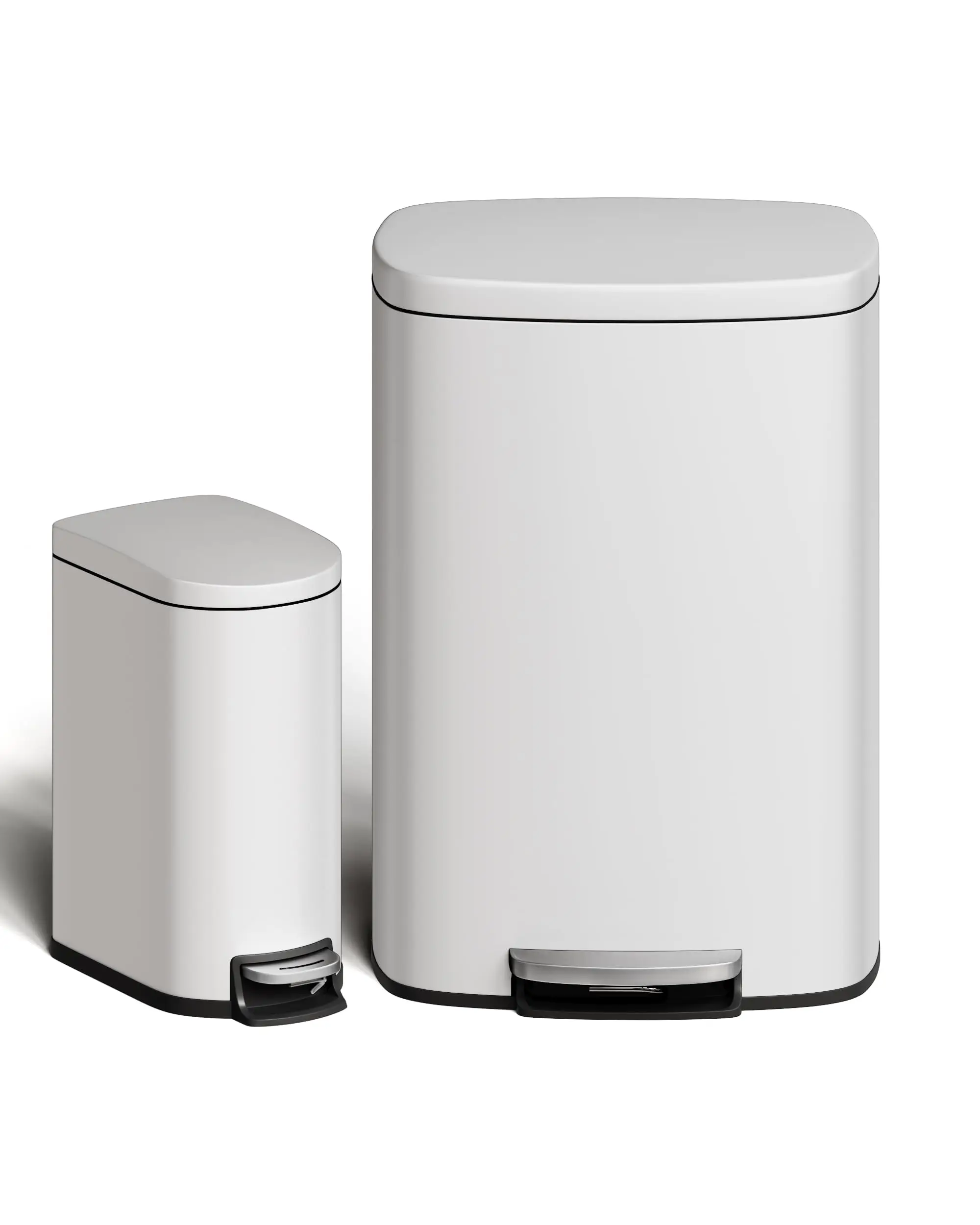 

Набор из двух мусорных баков из нержавеющей стали: 13-галлонный и 2,6-галлонный, с крышкой и внутренним ведром, устойчивые к ржавчине, с функцией открывания нажатием.