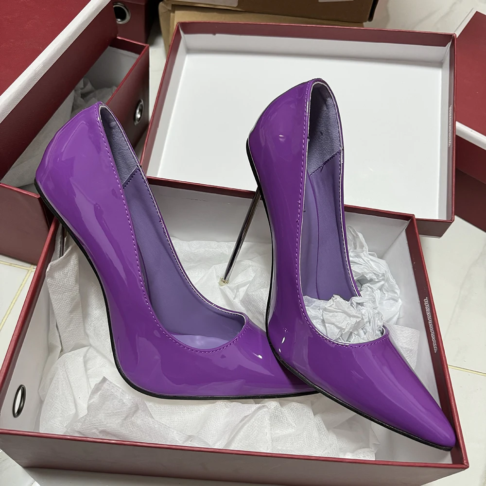 Heelgoo-Escarpins à talons hauts en métal pour femmes, châssis violet brillant sexy, chaussures de soirée pointues pour dames de bureau, unisexe, 12cm