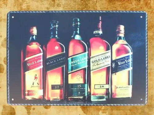 interior designer Johnnie Walker Whiskey bar pub tin metal sign