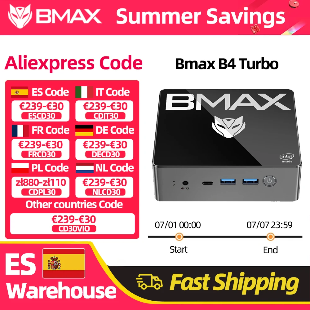 BMAX B4 Turbo Mini PC Intel 13th Gen N150 16GB DDR4 512GB SSD