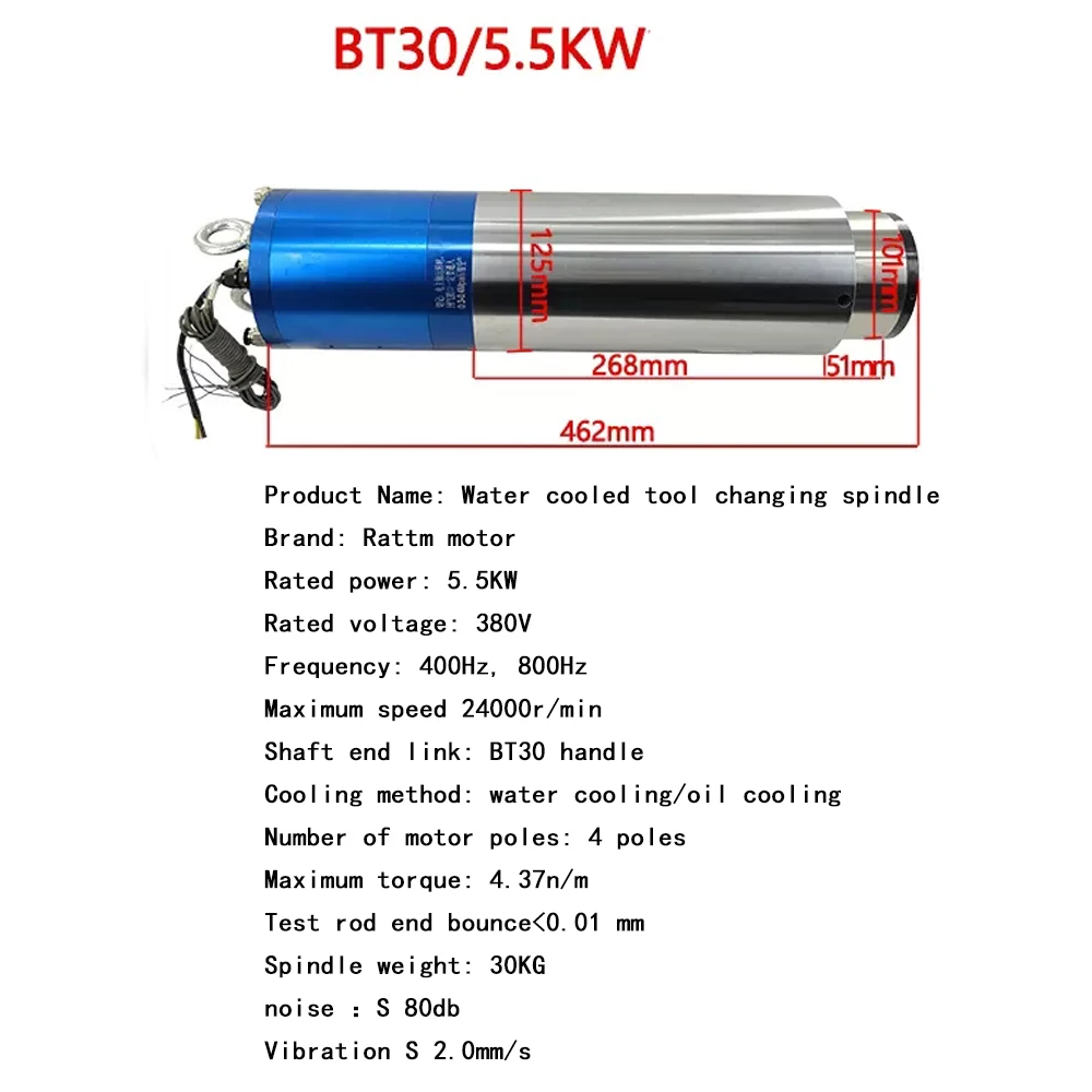 5.5KW 7.5KW Automatyczna zmiana narzędzi Silnik wrzeciona ATC BT30 Chłodzenie wodne Wrzeciono formy metalowej Frezarka CNC 220V 380V