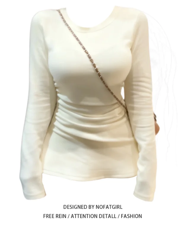 

Женская футболка больших размеров с круглым вырезом и длинным рукавом, утягивающая, базовый слой, в корейском стиле, для повседневной носки, зимний сезон, стандартный крой