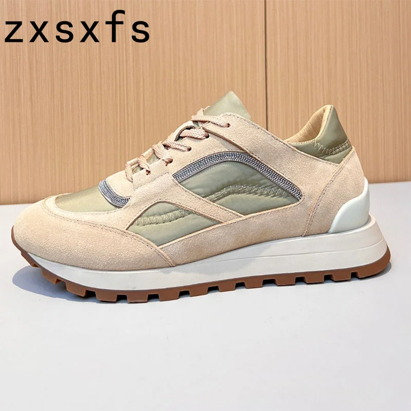 

2023 Thick Sole Women Sneaker Patchwork Leather Platform Ladies Flat Shoes Designer Lace Up Runway Brand Daddy Shoe For Woman