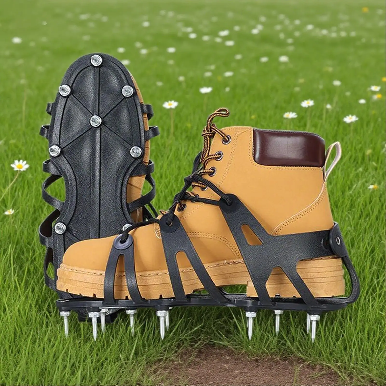 Buty do aeracji trawnika, buty z kolcami do aeracji z regulowanymi paskami, wytrzymały aerator do rozluźniania gleby, podłogi epoksydowe