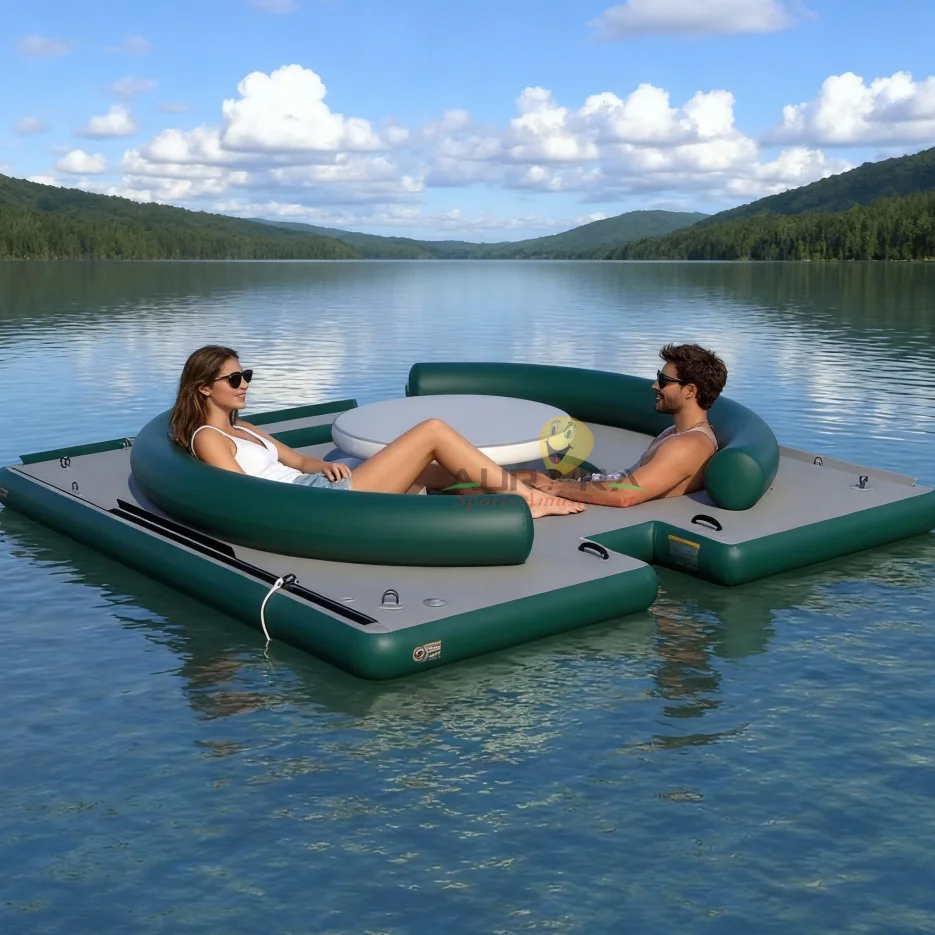Inflatable Water Floating Island Portable Boat Floating Dock Swimming Platform Bar Floating Board Water Party