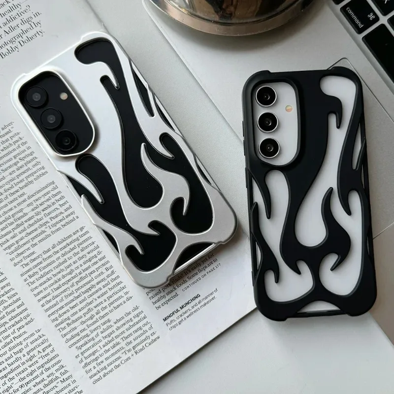 3D Flame Pattern Hollow Case For Samsung Galaxy S25 S24 Plus S23 S22 Ultra A55 A54 A15 A16 A26 A36 A56 5G Heat Dissipation Cover - náhled 6