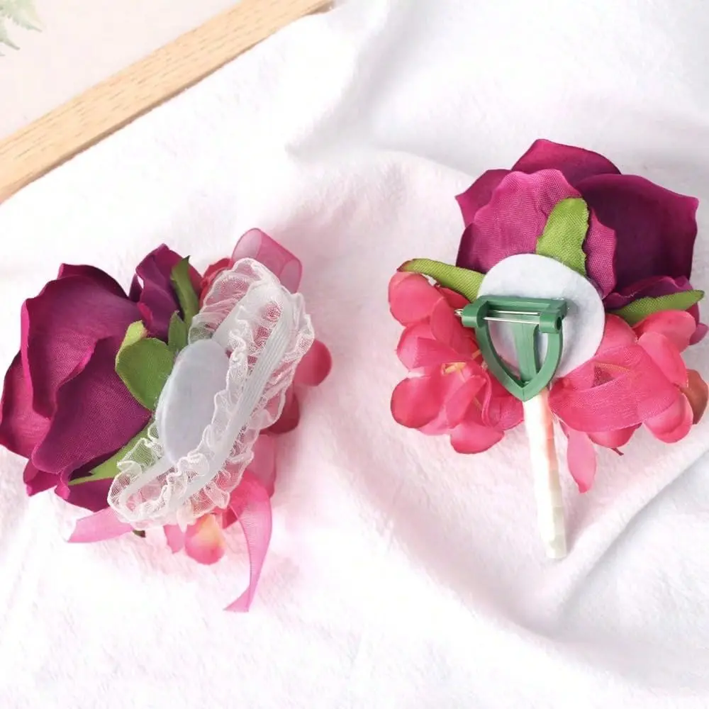 Rose Corsage Wristlet And Boutonniere Set Wrist Corsage For Wedding Artificial Flowers Party Groom Decoration