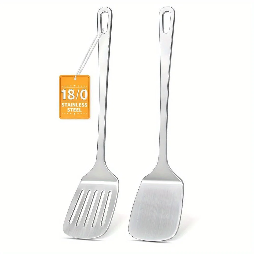 1/2 Pcs Stainless Steel Spatulas Set, Metal Spatula Solid & Slotted for Kitchen Use Cooking Utensils for Fish Eggs Pancakes