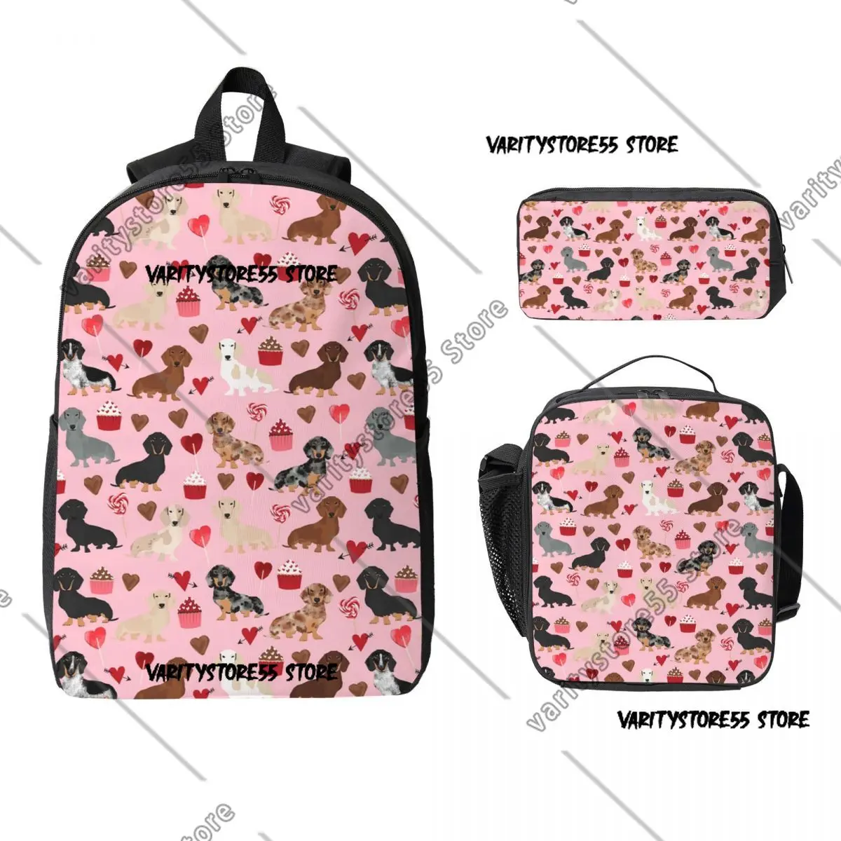 

Рюкзак с изображением таксы для школьников, для мальчиков и девочек, сумка для книг, школьная сумка, сумка для ноутбука, сумка через плечо, 3 предмета: термосумка для обедов, пенал