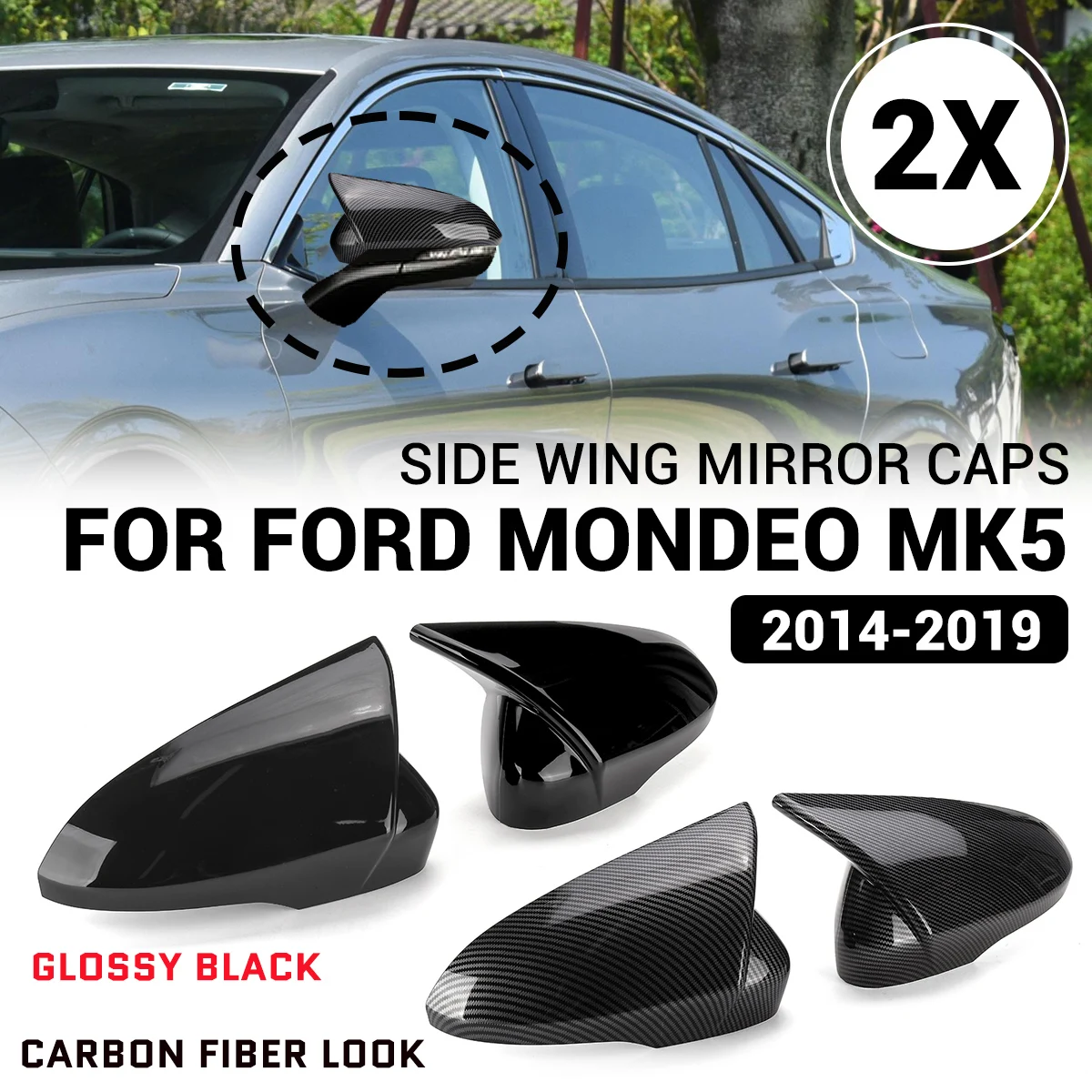 

Pair Carbon Fiber/Glossy Black Rearview Mirror Cap Wing Side Mirror Cover For Ford For Mondeo MK5 2014 2015 2016 2017 2018 2019