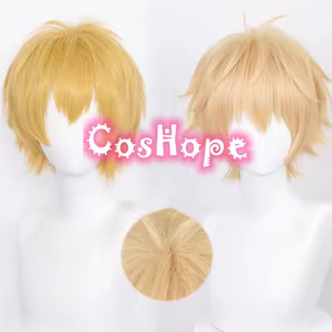 Denji Cosplay Wig 30cm Short Wig Light Dark Yellow Wig Cosplay Anime Cosplay Wigs Heat Resistant Synthetic Wigs