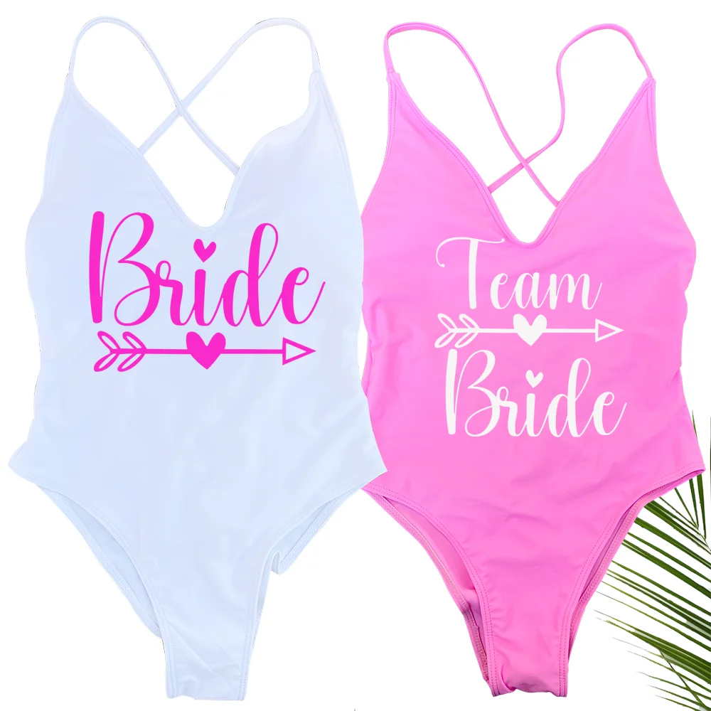 Sexy Padded One Piece Swimsuit Women Team Bride Swimwear Bikini Summer Bathing Suit Beachwear Bachelorette Party Lady