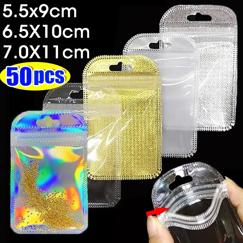 50Pcs Transparent Self Sealing Bags Resealable Pouch Jewelry Packaging Storage Earrings Rings Necklace Display Plastic Bag