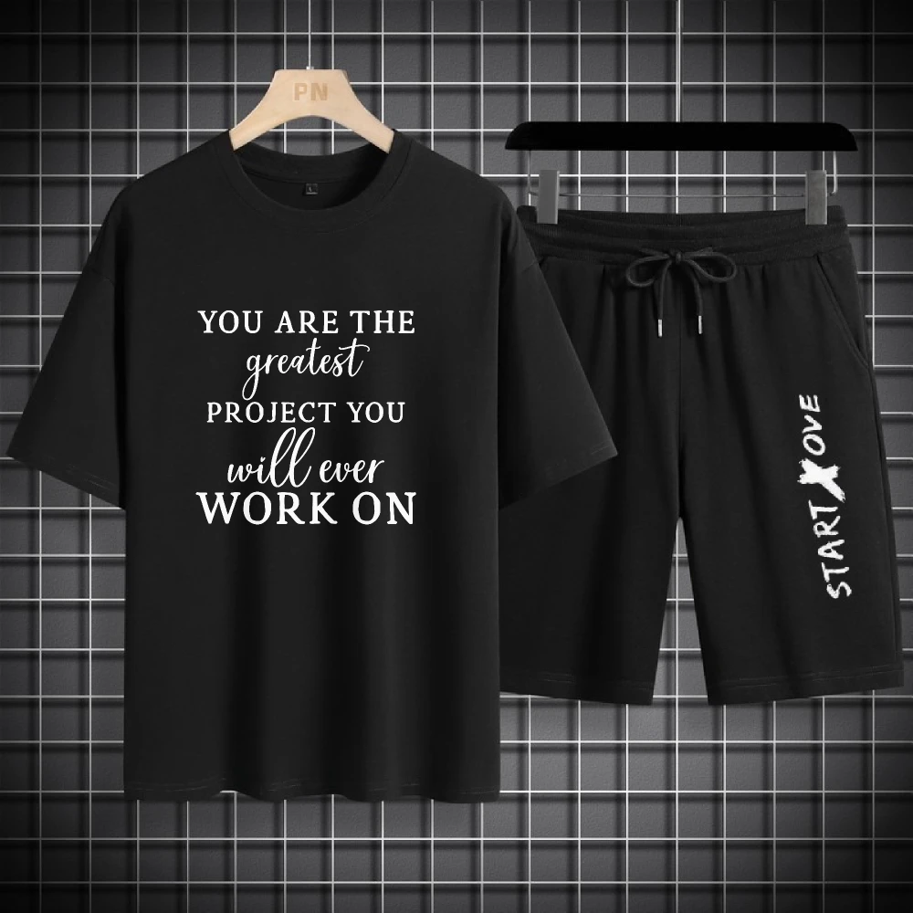 

2025 Thin Summer Casual Men's Set Lightweight Comfortable Outfit for Hot Weather Fashion Sports T-shirts+shorts two-piece sets