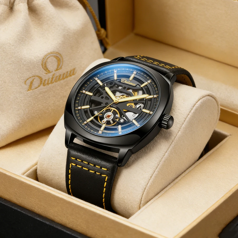 

Роскошные механические часы-турбийон для мужчин, с кожаным ремешком, водонепроницаемые, суперлюминесцентные, модные, скелетонизированные, деловые мужские часы