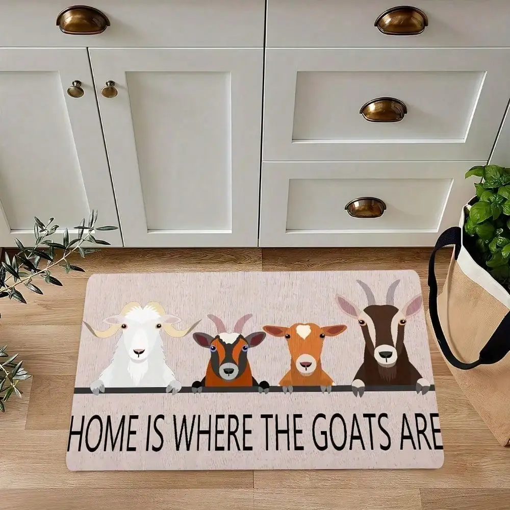 

1pc Funny Goat Doormat Farmhouse Welcome Mat Non-Slip Absorbent Bathroom Rug Rustic Kitchen Floor Mat Animal Lover Gift
