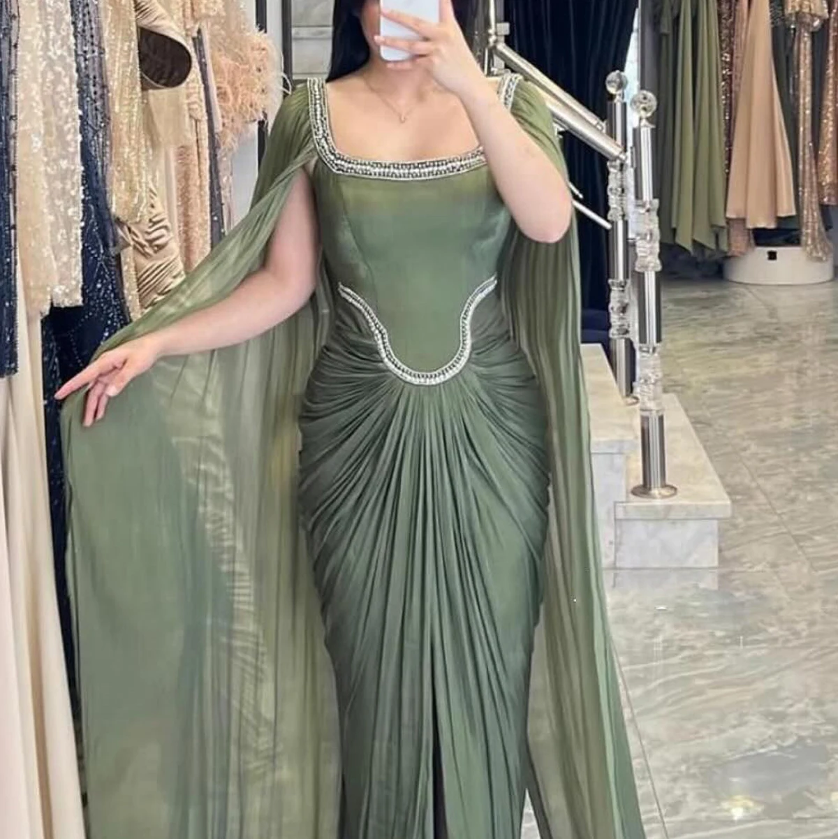 رائع ساحة الرقبة مطرز دبي فساتين السهرة مثير الشيفون حورية البحر فساتين حفلة موسيقية مخصص رداء دي سواريه