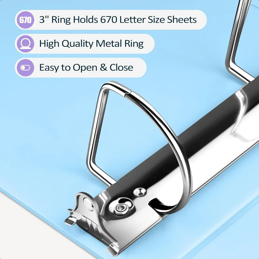 BinderX Extra Durable 3 Inch 3 Ring Binder DRing Large Binders Holds 670 Sheets of 8.5x11 Paper Customizable View Cover with 2