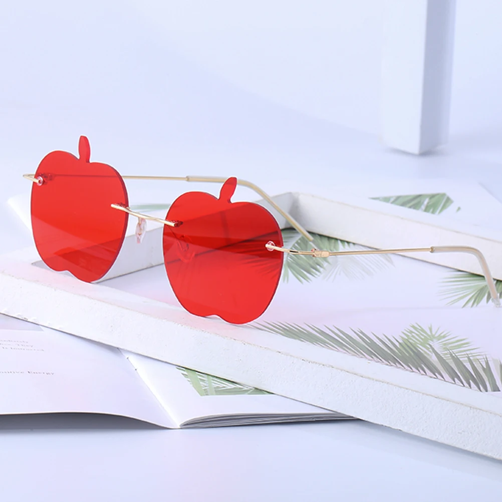 

Apple Shaped Rimless Sunglasses Lightweight Fashion Eyewear Novelty Party Glasses Photo Prop Unique Design Accessories For Women