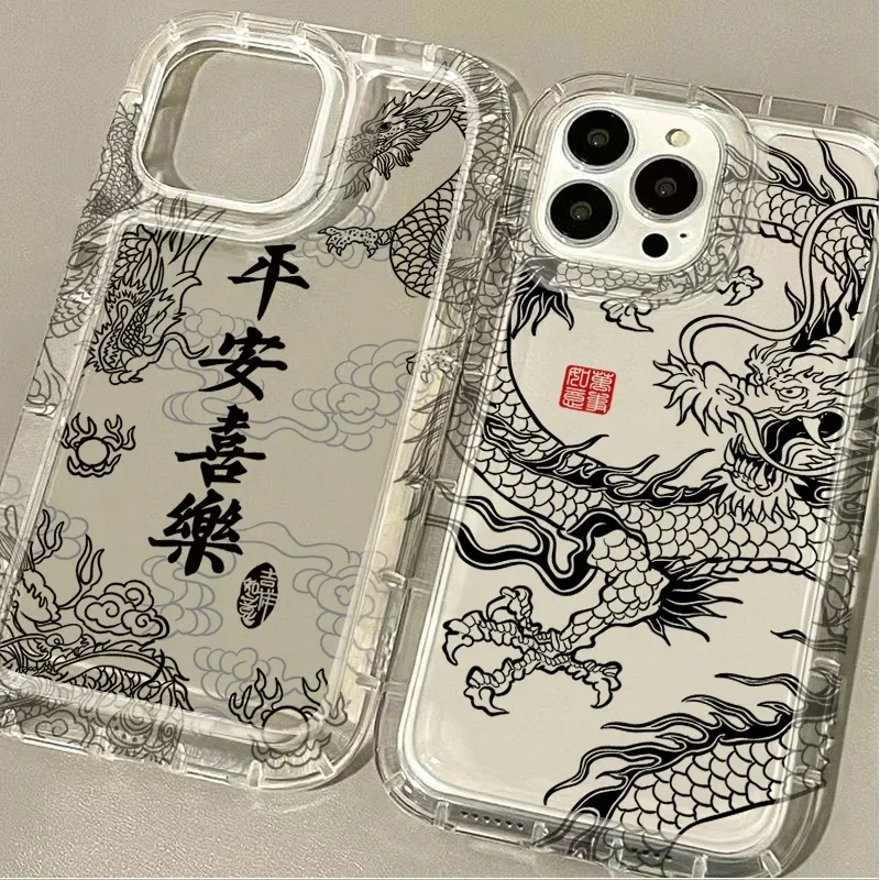 Fashion Chinese Dragon Case for Xiaomi Redmi Note 13 12 Pro Plus 5G 4G 12S 11 11S 10 10S 9 9S 8 Pro 12C 10C Clear Silicone Cover