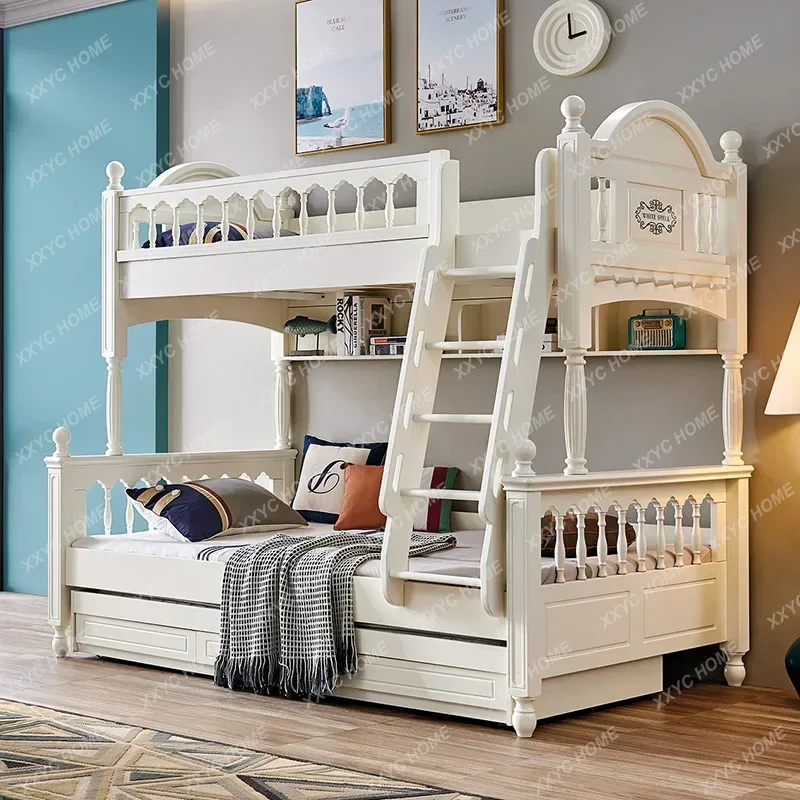 HHAmerican Style All-solid Wood Double-layer Children's Wooden Bed