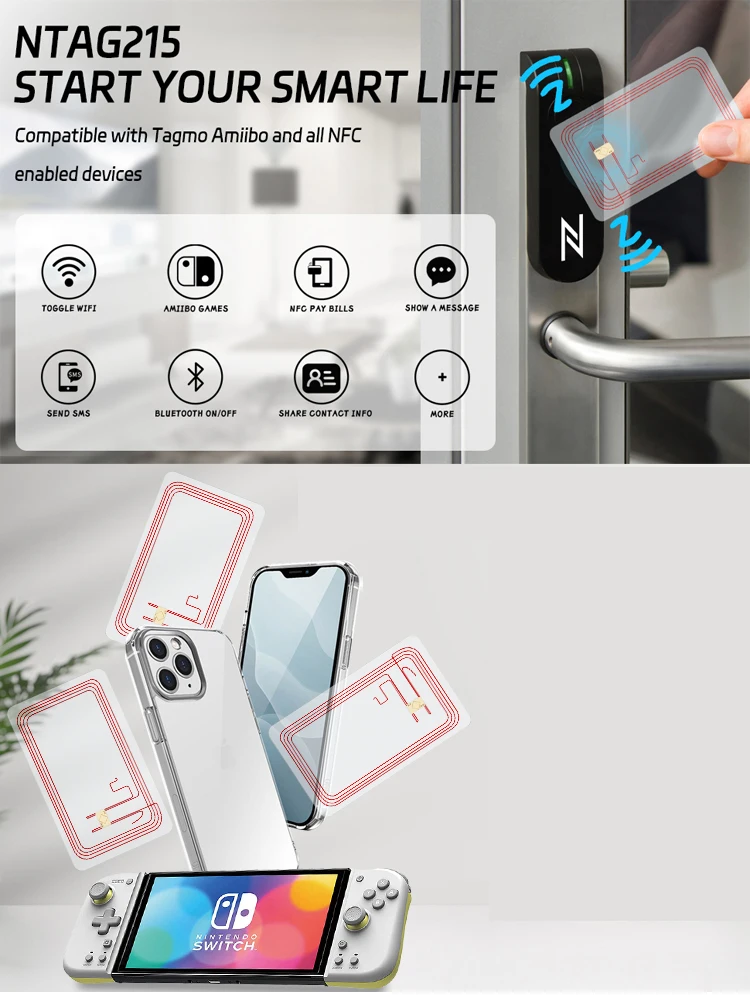 Carte NFC transparente étiquettes NFC vierges NFC Programmable réinscriptible NFC 215 étiquettes NFC carte transparente Compatible avec pour Amiibo