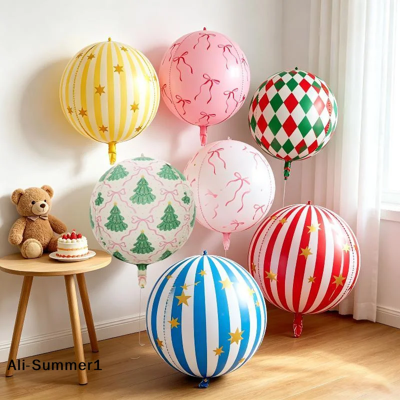 【E】1 PCS Ins 22 Inches Round Foil Balloons StripedStar Festive Ballons Party Birthday Home Decoration Supplies