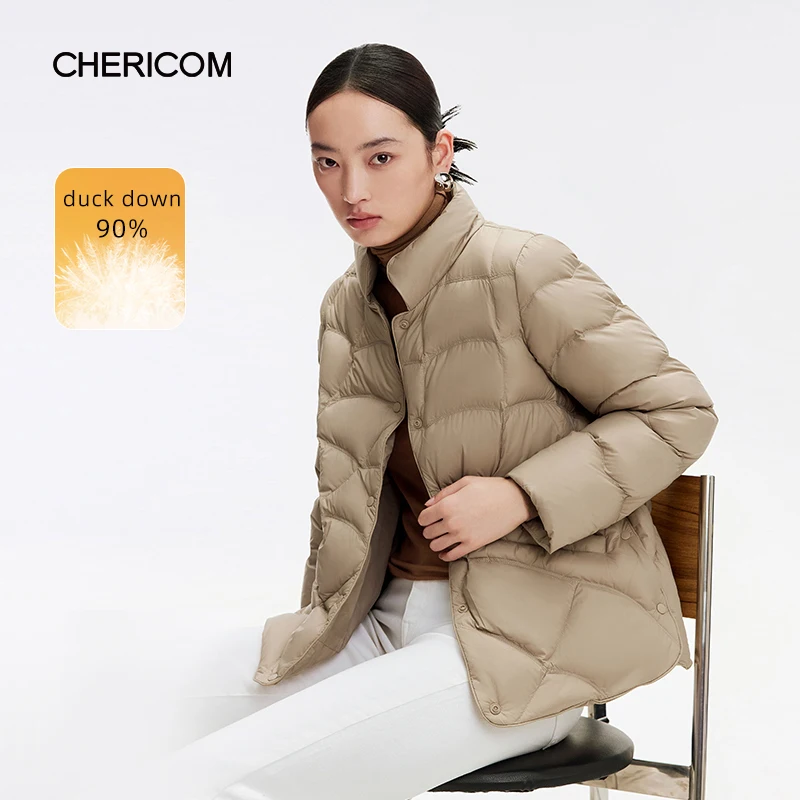 Chericom-Chaqueta corta de invierno con cuello levantado para mujer, abrigos acolchados interiores apilados, prendas de vestir exteriores cálidas para mujer 2024 289051