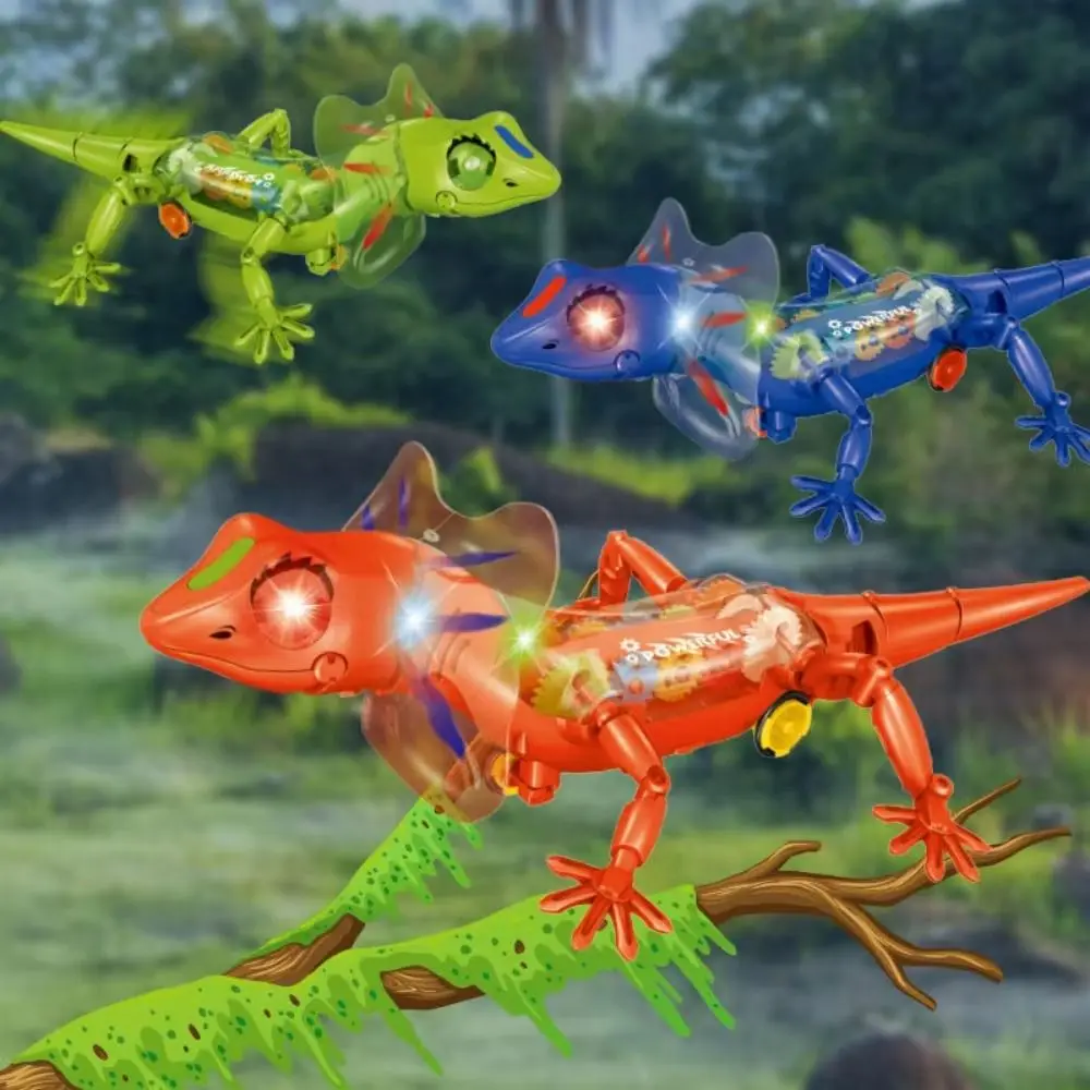 Robotic Model Electronic Pets Lizard Sounds Lights Transparent Lizard Walking Electronic Anime Kawaii
