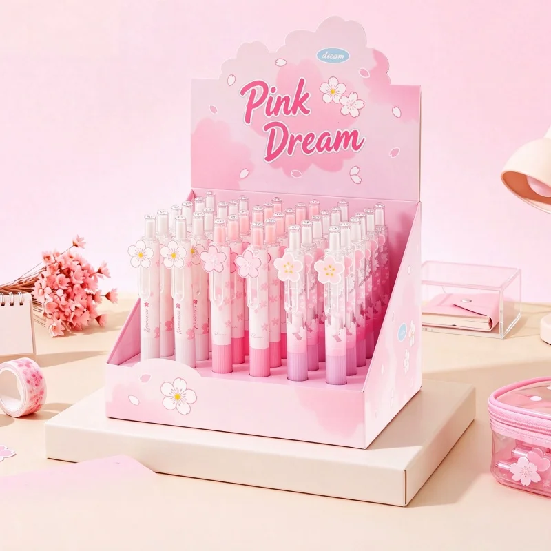 36pcs/lot Kawaii Sakura Erasable Gel Pen Cute 0.5mm Blue Ink Signature Pens Promotional Gift Office School Supplies
