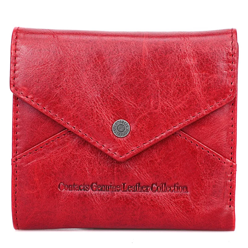 Anti-theft Brush Waterproof Top Layer Cowhide Women's Wallet Multi-card Casual Genuine Leather Girl's Coin Storage Bag Red Pink