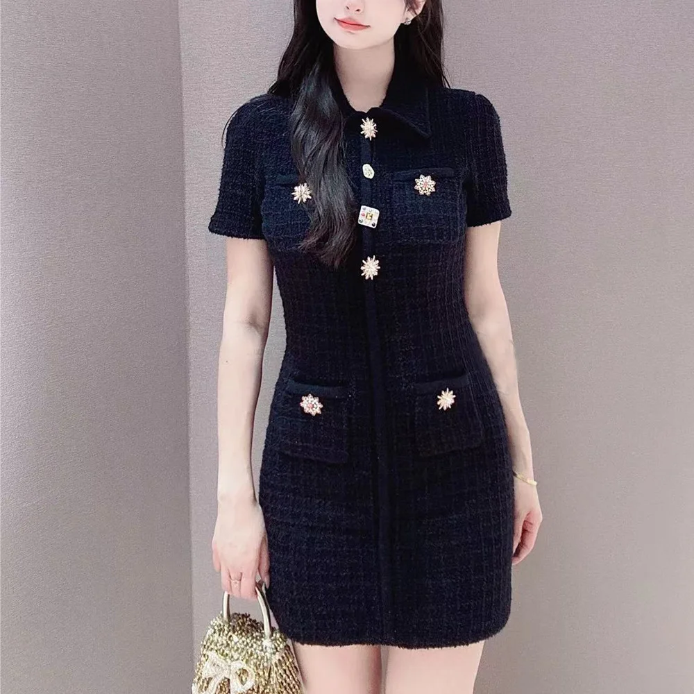 Colletto a maglia slim fit Design con bottoni Small ence Trend Inizio autunno Nuovo arrivo Donna Faion Vita media A-Line...